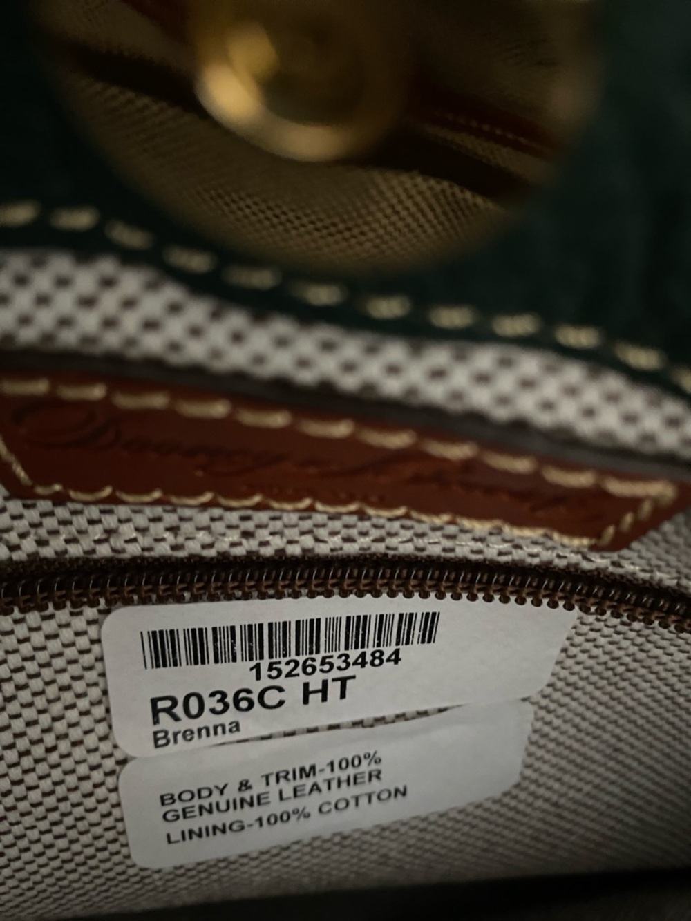 Dooney & Bourke Green Leather Tote with Brown Trim and Matching Pouch - Picture 8 of 13